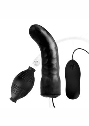 Lux Fetish Latex Inflatable Vibrating Curvd Dildo with Wired Remote Control 6in - Black