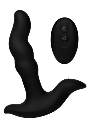 Prostatic Play Curved Rotating Silicone Prostate Plug with Remote - Black