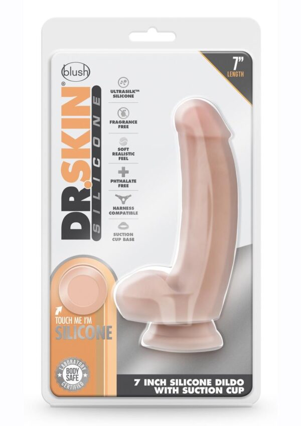 Dr. Skin Platinum Collection Dr. Samuel Silicone Dildo with Balls and Suction Cup 7in - Vanilla