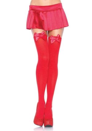 Leg Avenue Nylon Over The Knee with Bow - O/S - Red