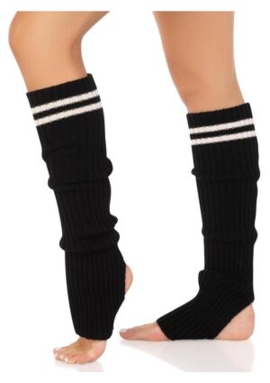 Leg Avenue Ribbed Stirrup Leg Warmers with Athletic Stripe - O/S - Black