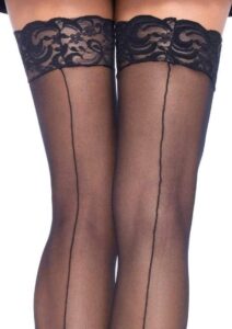 Leg Avenue Sheer Stocking with Back Seam Lace Top - O/S - Black