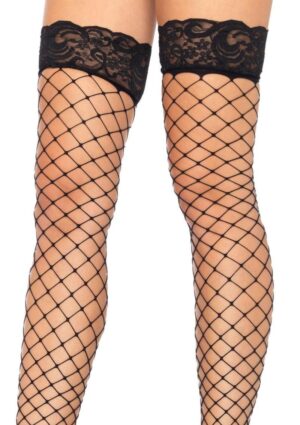 Leg Avenue Fence Net Stocking with Lace Top - O/S - Black