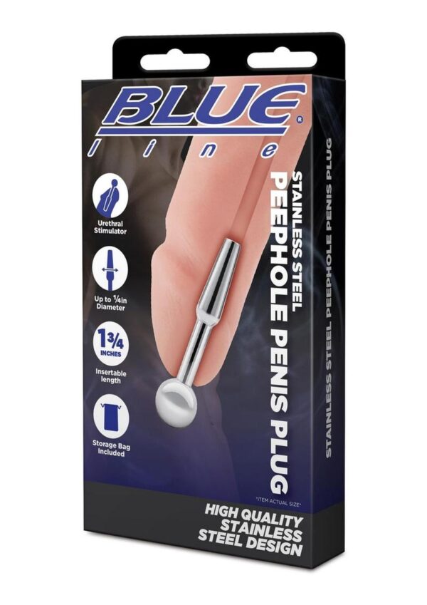 Blue Line Peephole Penis Plug - Stainless Steel
