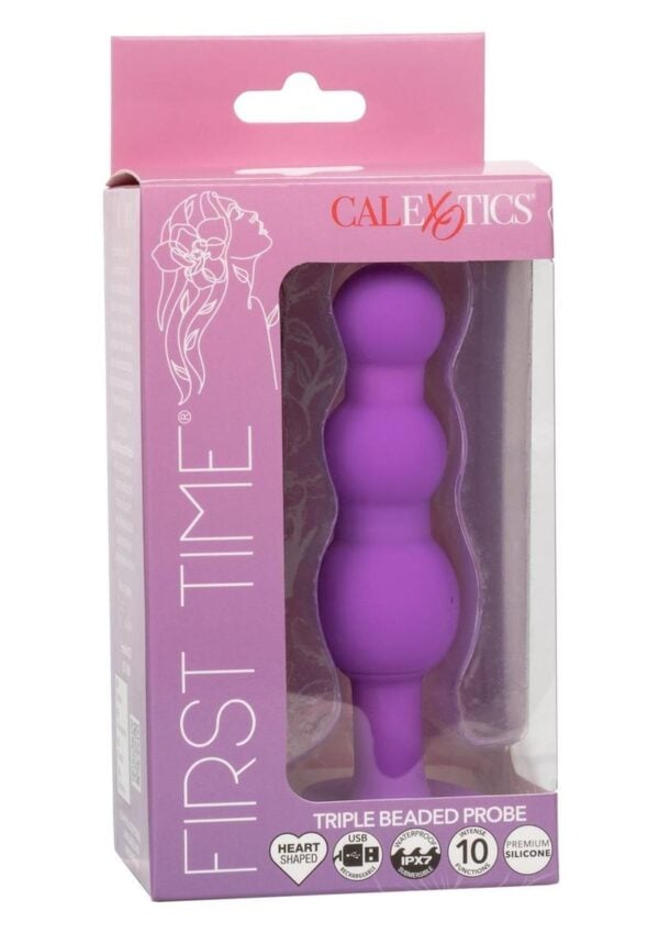 First Time Triple Beaded Silicone Rechargeable Probe - Purple