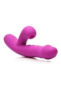 Bang! Thrusting and Sucking Rechargeable Silicone Rabbit Vibrator - Purple