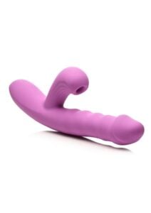 Shegasm + Thrust Wave Thrusting and Sucking Rechargeable Silicone Rabbit Vibrator - Purple
