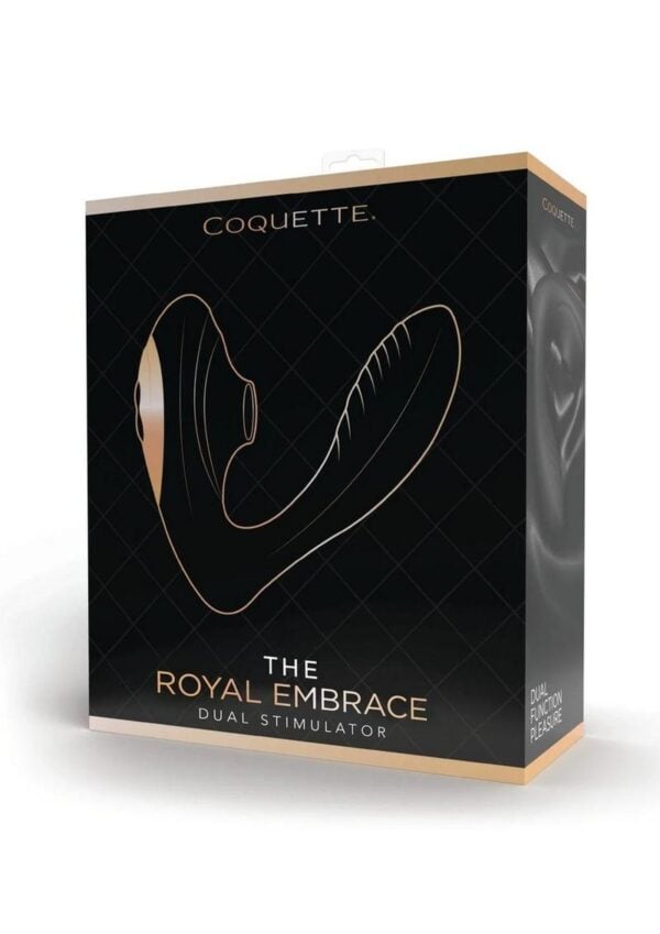 Coquette Royal Embrace Rechargeable Silicone Dual Vibrator with Clitoral Stimulator - Black/Gold