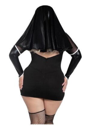 Leg Avenue Holy Hottie Set Boned Garter Dress with Cross Accents and Nun Habit (2 Piece) - 1X/2X- Black/White
