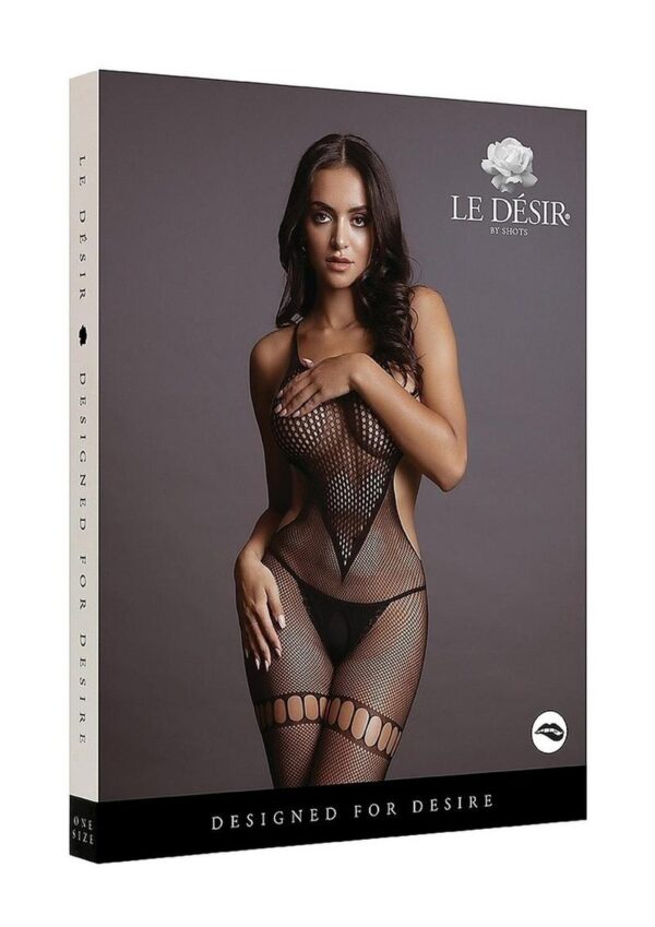 Le Desir Net High Neck Bodystocking - O/S - Black