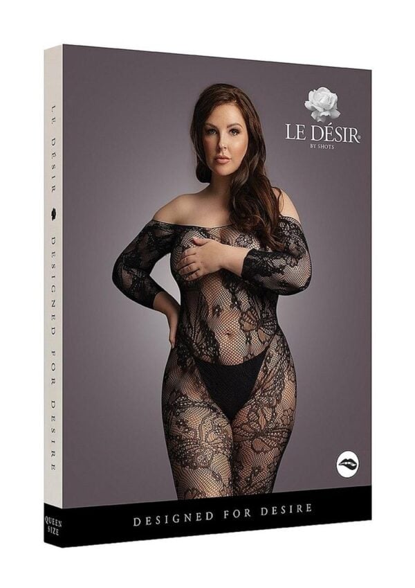 Le Desir Lace Sleeved Bodystocking - Queen - Black