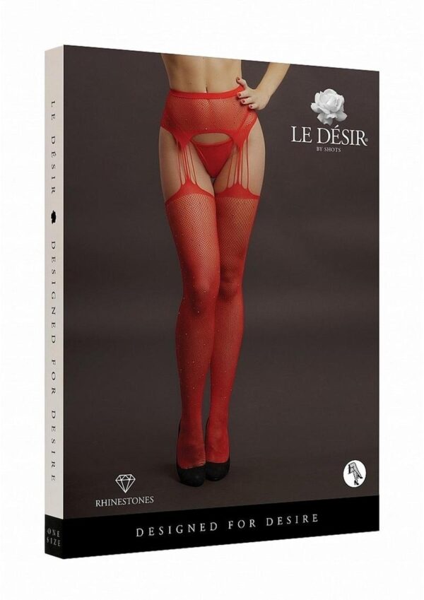 Le Desir Suspender Rhinestone Pantyhose - O/S - Red