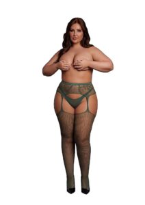 Le Desir Fishnet and Lace Garterbelt Stocking - Queen - Green