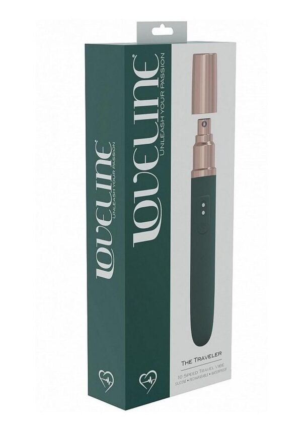 LoveLine The Traveler Rechargeable 10 Speed Travel Vibrator - Green - Holds Lubricant