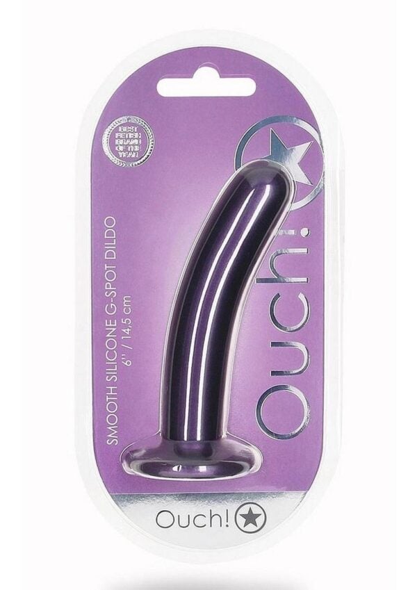 Ouch! Smooth G-Spot Silicone Dildo 6in - Metallic Purple