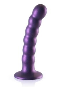 Ouch! Beaded G-Spot Silicone Dildo 5in - Metallic Purple