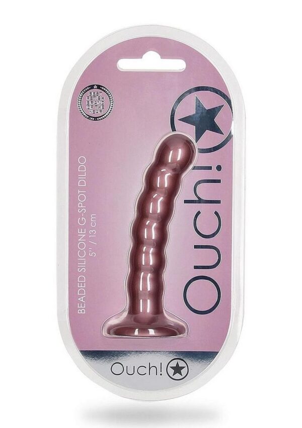 Ouch! Beaded G-Spot Silicone Dildo 5in - Metallic Rose Gold