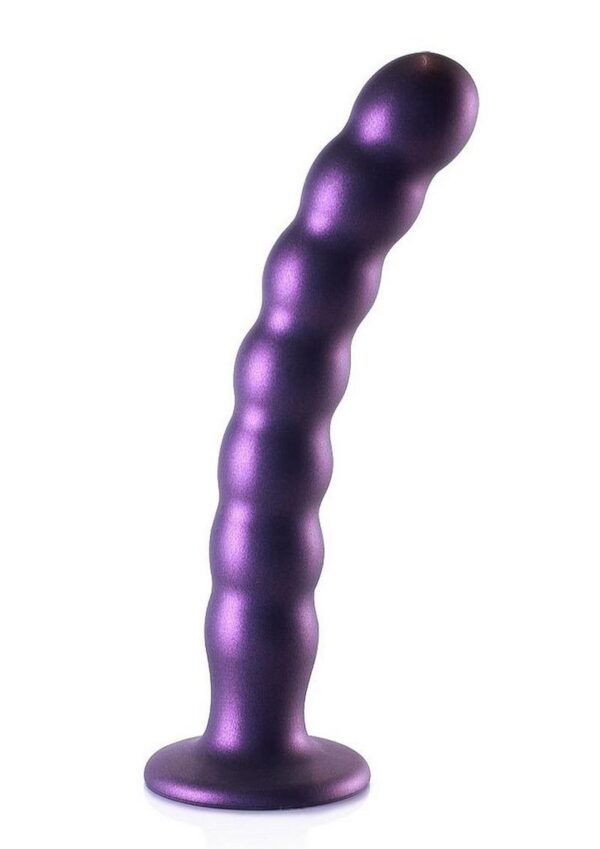 Ouch! Beaded G-Spot Silicone Dildo 8in - Metallic Purple