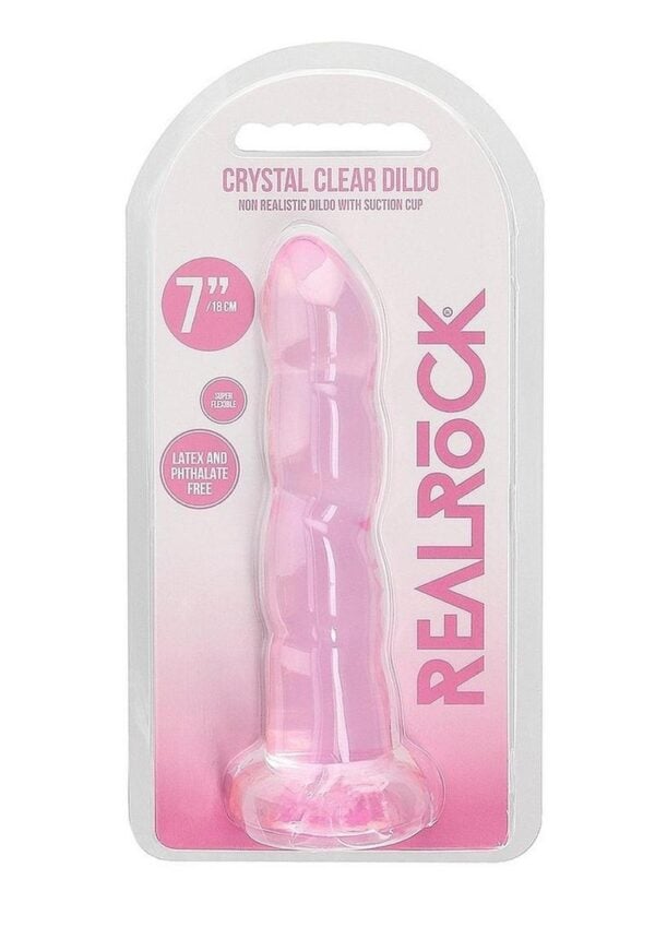 RealRock Crystal Clear Non Realistic Dildo with Suction Cup 7in - Pink