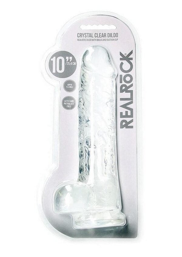 RealRock Crystal Clear Realistic Dildo with Balls 10in - Clear