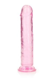 RealRock Crystal Clear Straight No Balls Dildo 7in - Pink