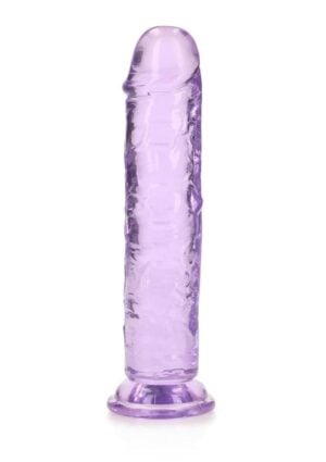 RealRock Crystal Clear Straight No Balls Dildo 7in - Purple