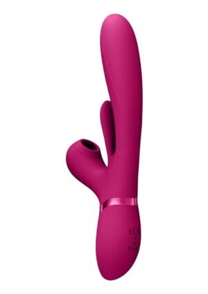 Vive ENA Rechargeable Silicone Triple Motor Thrusting G-Spot with Flapper and Air Wave Clit Stimulation Vibrator - Pink