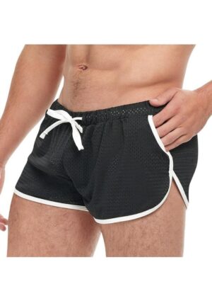 Goal Line Side Split Mesh Booty Shorts - Small/Medium - Black