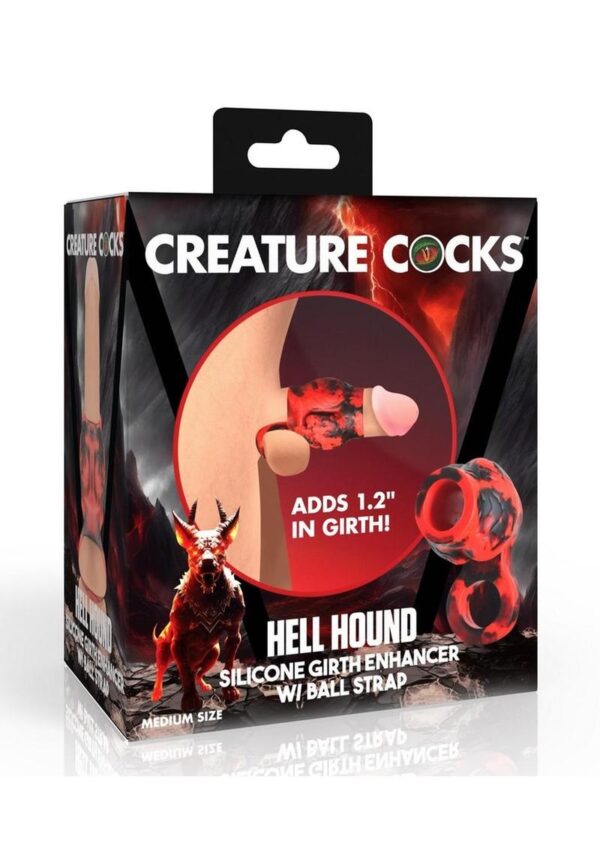 Creature Cocks Hell Hound Silicone Penis Sleeve and Ball Stretcher - Medium - Red/Black