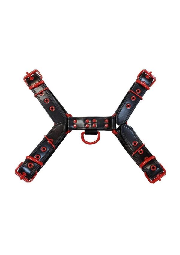 Rouge Leather Over The Head Harness Black with Red Accessories - XXLarge