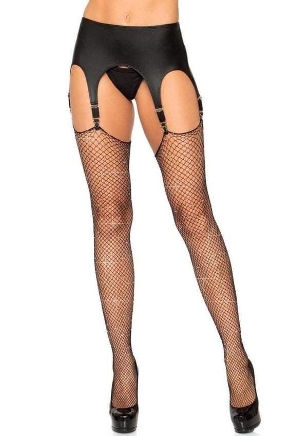 Leg Avenue Rhinestone Fishnet Stockings - OS - Black