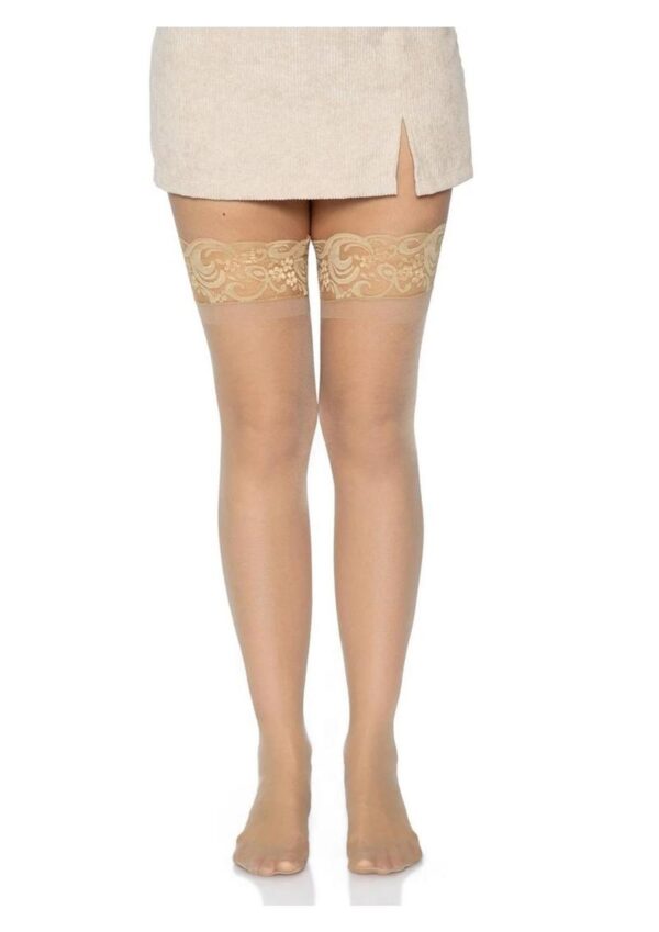 Leg Avenue Stay Up 3in Lace Top Lycra Sheer Thigh High - O/S - Nude