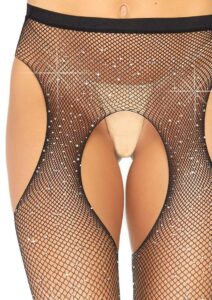 Leg Avenue Crystalized Fishnet Suspender Pantyhose - O/S - Black