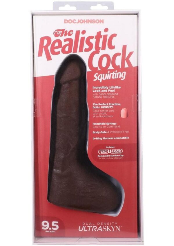 The Realistic Cock with Balls Ultraskyn Squirting with Removable Vac-U-Lock Suction Cup 9.5in - Chocolate