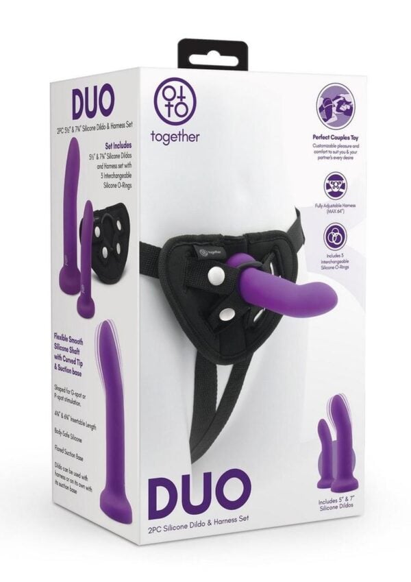 7.75in Dildos and Harness Set - Purple/Black