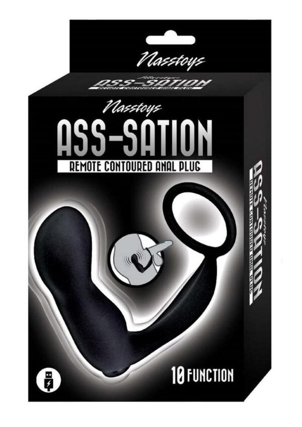 Ass-Sation Remote Controlled Contoured Rechargeable Silicone Anal Plug - Black