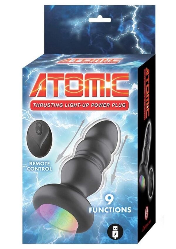 Atomic Thrusting Light-Up Rechargeable Silicone Power Plug with Remote Control - Black