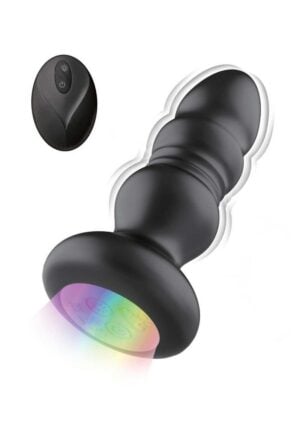 Atomic Thrusting Light-Up Rechargeable Silicone Power Plug with Remote Control - Black