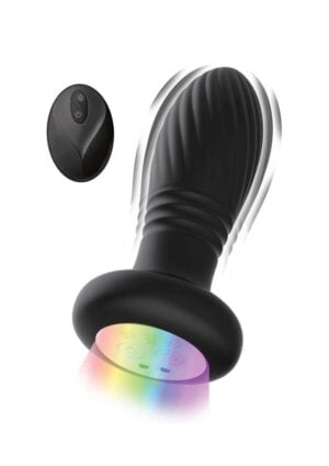 Atomic Thrusting Light-Up Twister Rechargeable Silicone Plug with Remote Control - Black