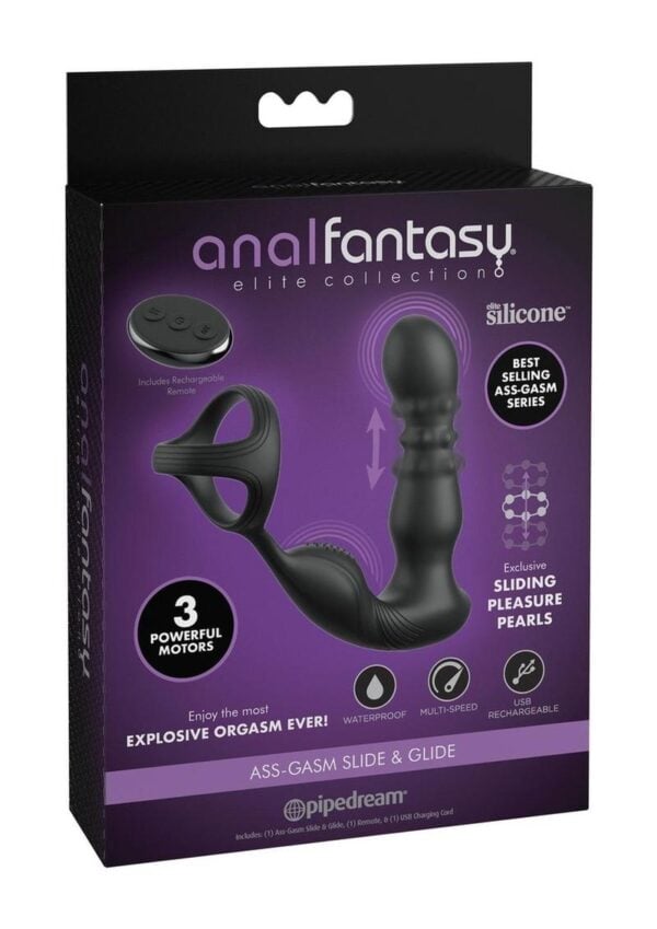 Anal Fantasy Elite Ass-Gasm Side and Glide Rechargeable Silicone Prostate Stimulator - Black