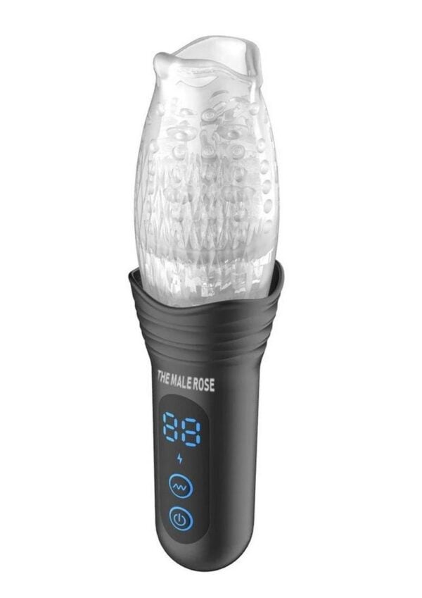 The Male Rose Pro Rechargeable Thrusting Rotating Masturbator - Black/Clear