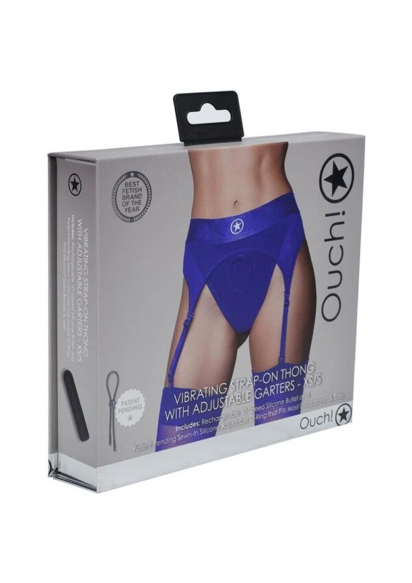 Ouch! Vibrating Strap-On Thong Rechargeable - XS/SM - Blue