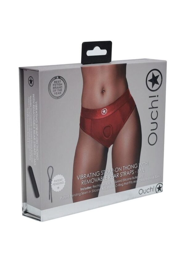 Ouch! Vibrating Strap-On Thong Rechargeable - M/L - Red