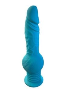 Throb Rechargeable Silicone Thrusting Dildo with Balls and Suction Cup - Teal