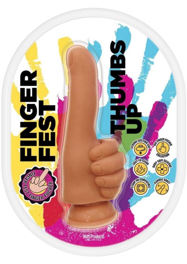 Finger Fest Thumbs Up Silicone Dildo - Caramel