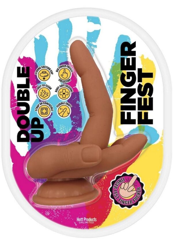 Finger Fest Double Up Silicone Dildo - Caramel