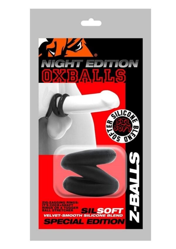 Oxballs Atomic Jock Z-Balls Cock Ring and Ball Stretcher Night Edition - Black