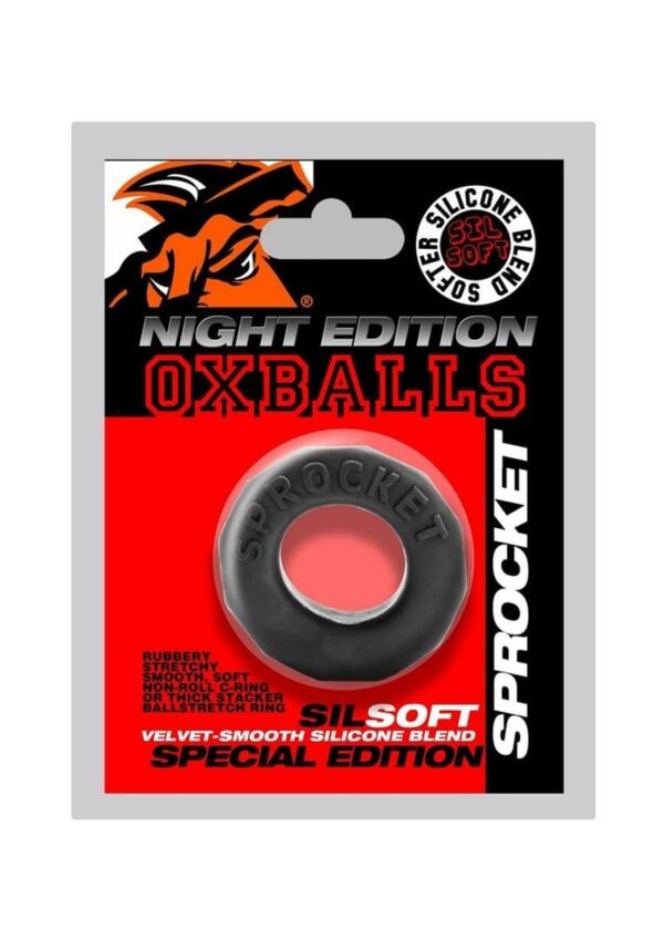 Oxballs Atomic Jock Sprocket Super Stretchy Cock Ring Night Edition - Black