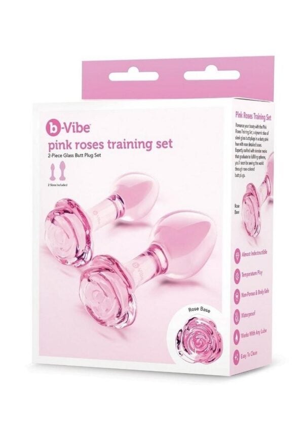 B Vibe Pink Roses Glass Butt Plug Training Set 2Pc