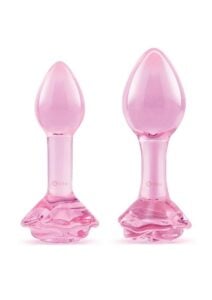 B Vibe Pink Roses Glass Butt Plug Training Set 2Pc